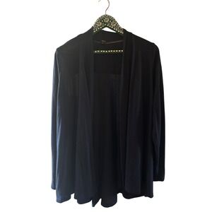 Storm Navy Blue Open Front Pleated Back Draped Cardigan Sweater Womens 1X
